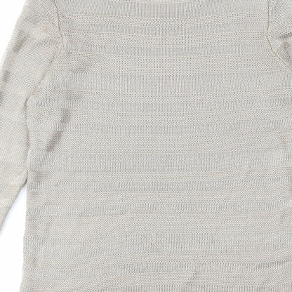 Classic Womens Brown Boat Neck Acrylic Pullover Jumper Size 10