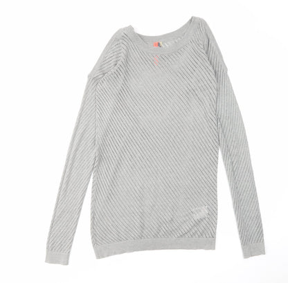 Zakti Womens Grey Round Neck Cotton Pullover Jumper Size S - Cold Shoulder