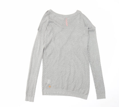 Zakti Womens Grey Round Neck Cotton Pullover Jumper Size S - Cold Shoulder