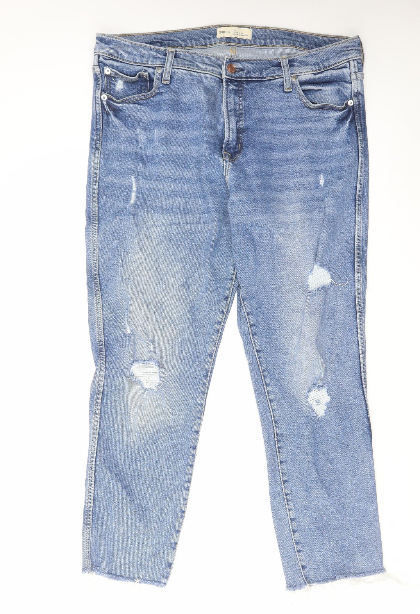 Gap Mens Blue Cotton Straight Jeans Size 34 in L27 in Slim Zip