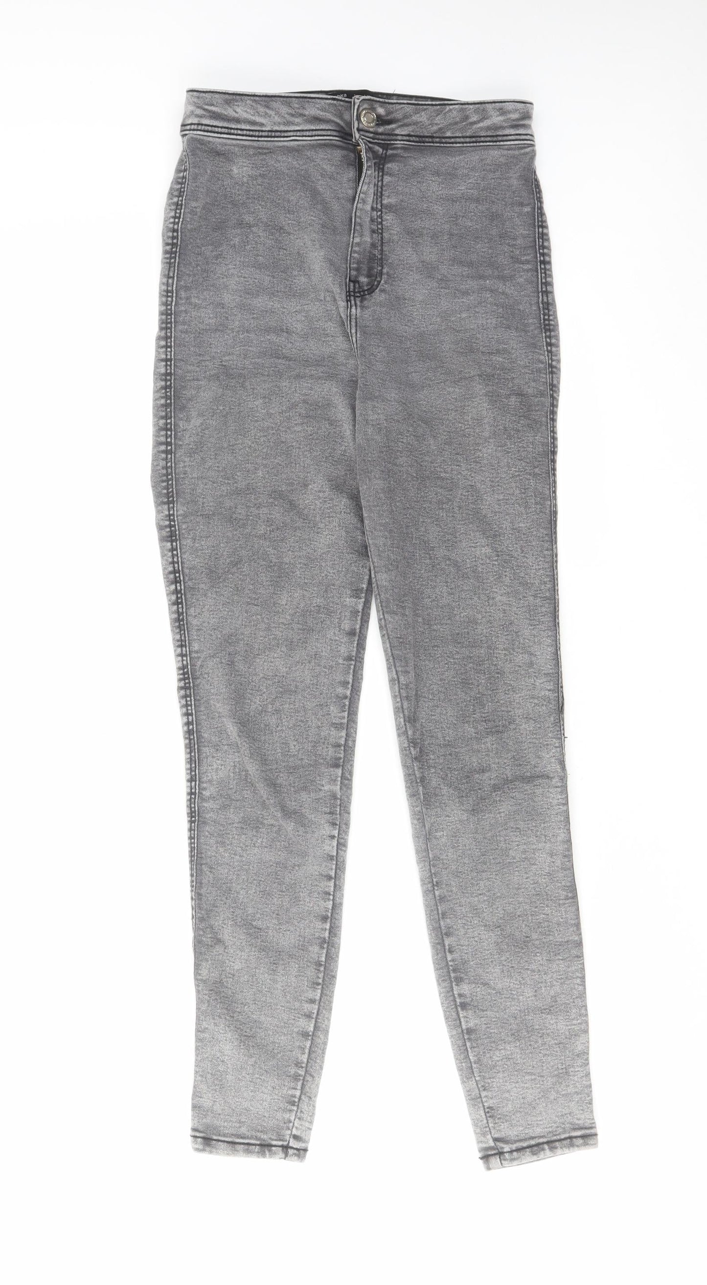 Bershka Womens Grey Cotton Skinny Jeans Size 8 L27 in Regular Zip