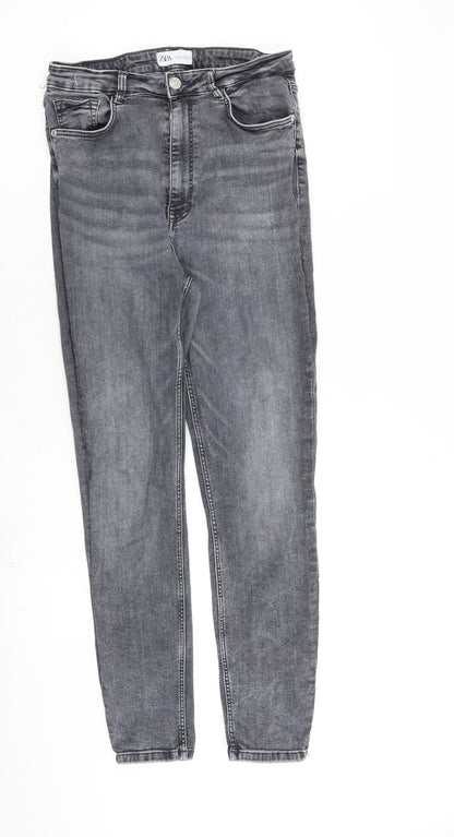 Zara Womens Grey Cotton Skinny Jeans Size 14 L27 in Regular Zip