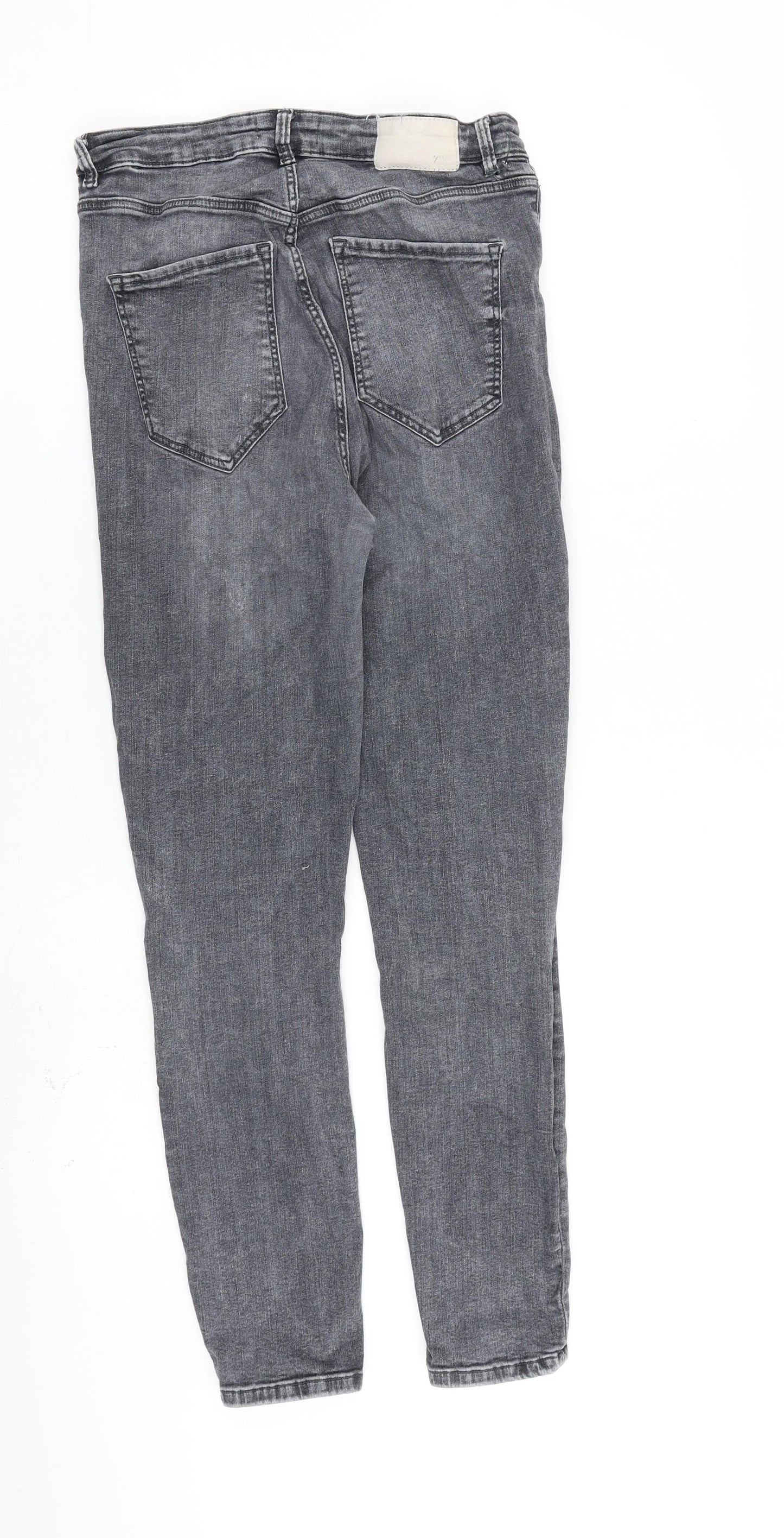 Zara Womens Grey Cotton Skinny Jeans Size 14 L27 in Regular Zip