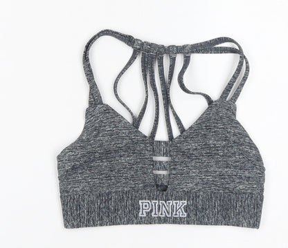 PINK Womens Grey Geometric Polyamide Cropped Tank Size XS V-Neck Pullover