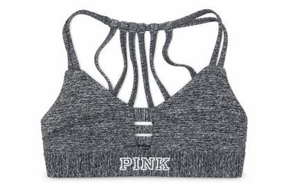 PINK Womens Grey Geometric Polyamide Cropped Tank Size XS V-Neck Pullover