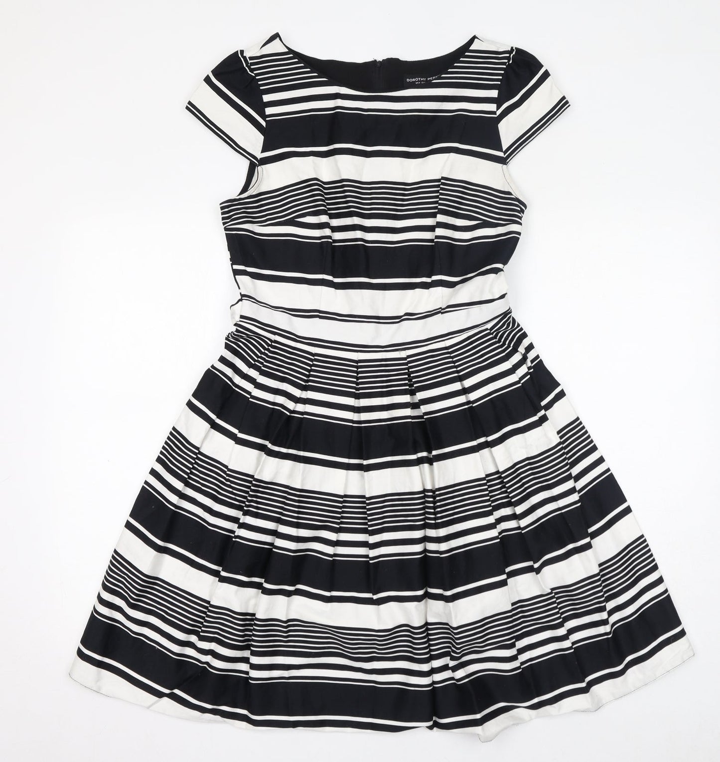 Dorothy Perkins Womens White Striped Cotton A-Line Size 12 Boat Neck Zip