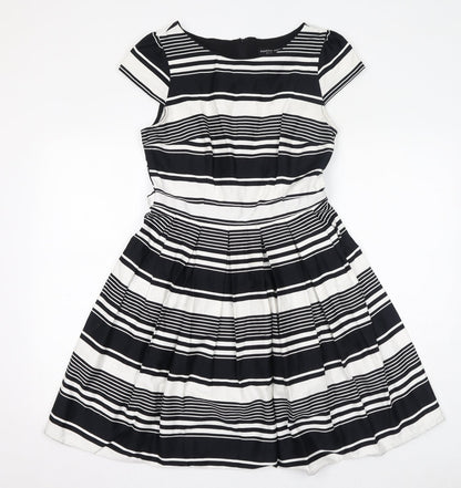 Dorothy Perkins Womens White Striped Cotton A-Line Size 12 Boat Neck Zip