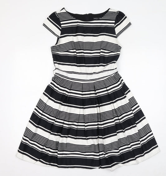 Dorothy Perkins Womens White Striped Cotton A-Line Size 12 Boat Neck Zip