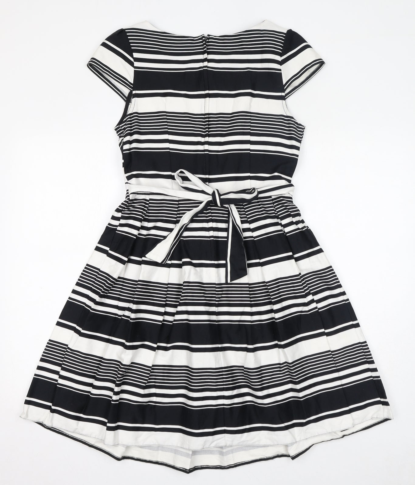 Dorothy Perkins Womens White Striped Cotton A-Line Size 12 Boat Neck Zip
