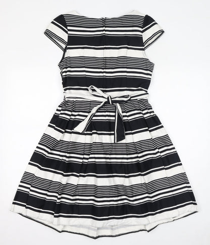 Dorothy Perkins Womens White Striped Cotton A-Line Size 12 Boat Neck Zip