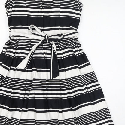 Dorothy Perkins Womens White Striped Cotton A-Line Size 12 Boat Neck Zip