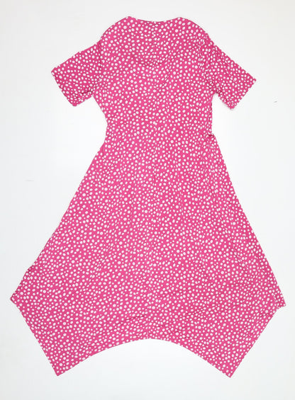 Kaleidoscope Womens Pink Polka Dot Polyester A-Line Size 10 V-Neck Pullover - Knot Detail