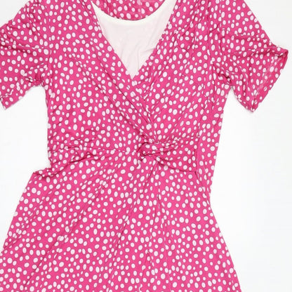 Kaleidoscope Womens Pink Polka Dot Polyester A-Line Size 10 V-Neck Pullover - Knot Detail
