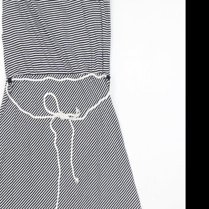 Don't Ask Amanda Womens Blue Striped Cotton A-Line Size S Scoop Neck Pullover