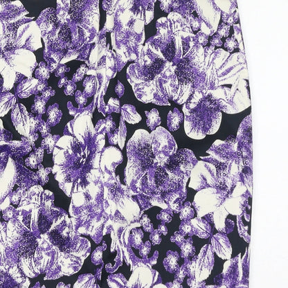 Debenhams Womens Purple Floral Cotton Straight & Pencil Skirt Size 10 Zip