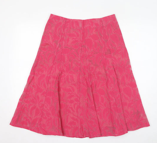 Classic Womens Pink Geometric Viscose Swing Skirt Size 12 Zip