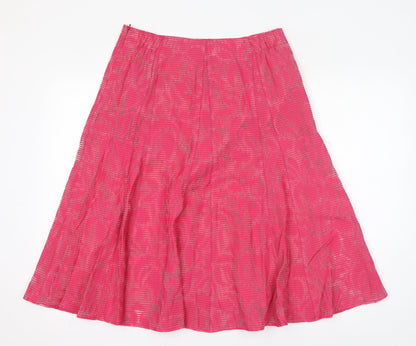 Classic Womens Pink Geometric Viscose Swing Skirt Size 12 Zip