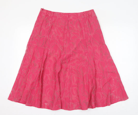 Classic Womens Pink Geometric Viscose Swing Skirt Size 12 Zip