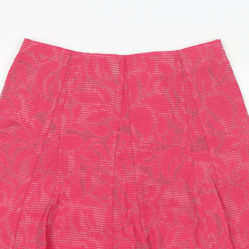 Classic Womens Pink Geometric Viscose Swing Skirt Size 12 Zip