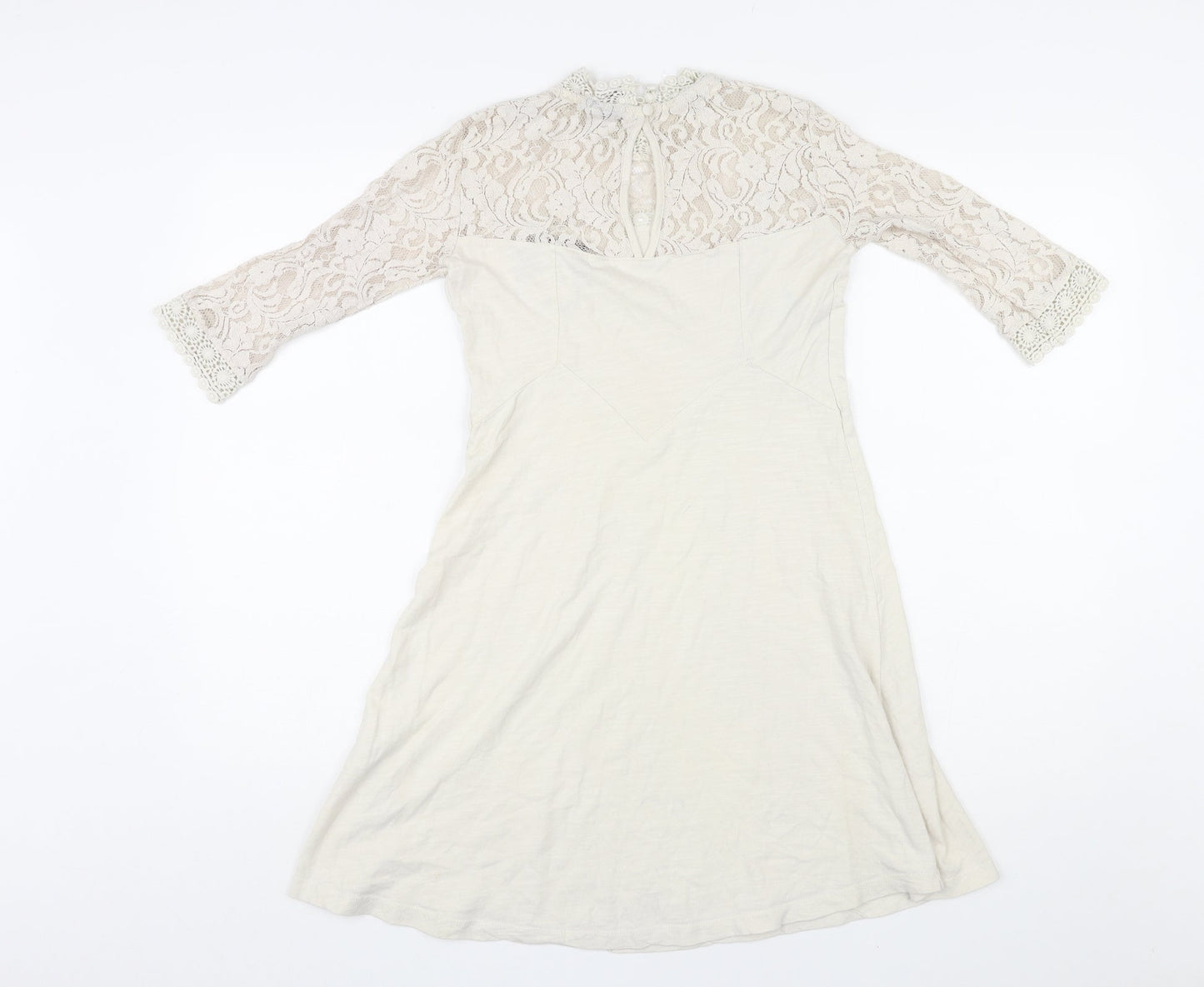 ASOS Womens Ivory Cotton A-Line Size 8 Mock Neck Button - Lace