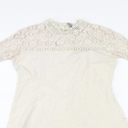 ASOS Womens Ivory Cotton A-Line Size 8 Mock Neck Button - Lace