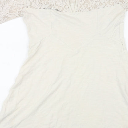 ASOS Womens Ivory Cotton A-Line Size 8 Mock Neck Button - Lace