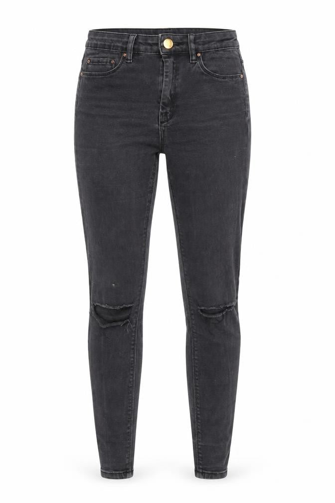 Front view of ASOS women’s black cotton skinny jeans, size UK 26, in, 32-inch leg regular zip
