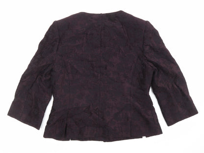 CC Womens Purple Geometric Jacket Blazer Size 10 Button