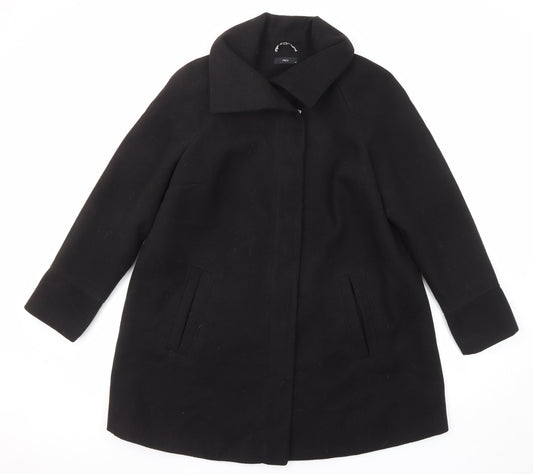 M&Co Womens Black Overcoat Coat Size 14 Button