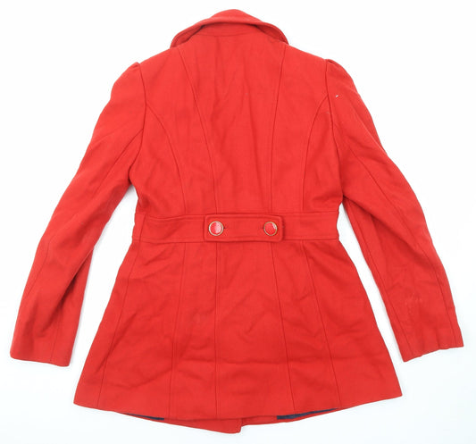 Miss Selfridge Womens Red Overcoat Coat Size 12 Button - Ruffle Detail