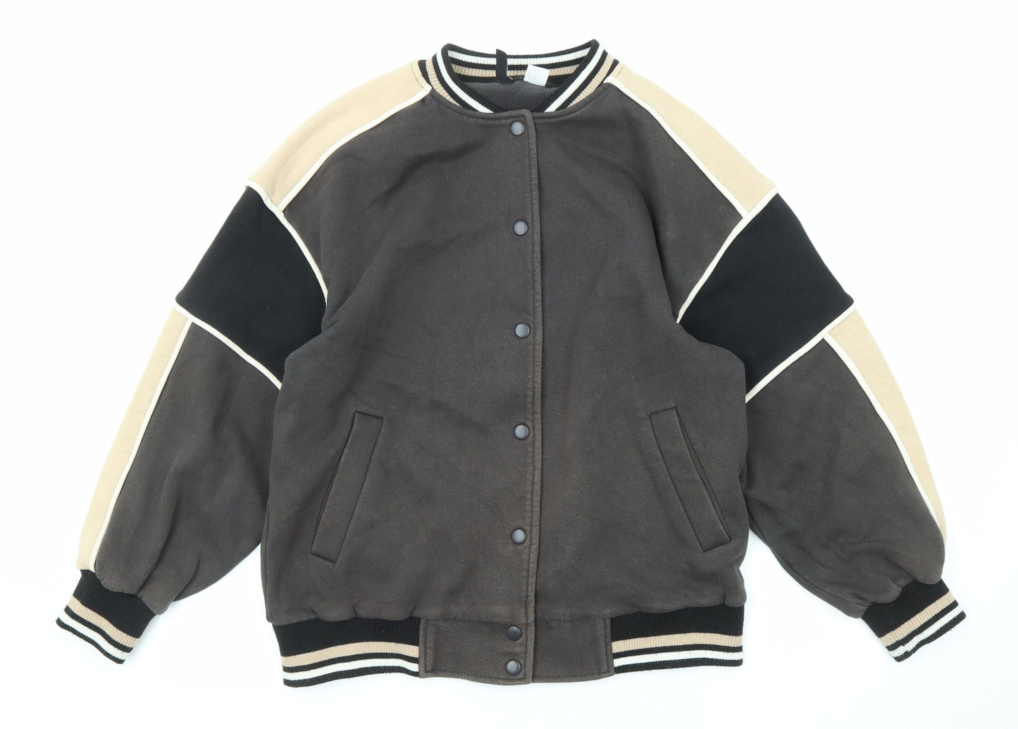 Divided by H&M Womens Grey Geometric Bomber Jacket Jacket Size 2XS Snap