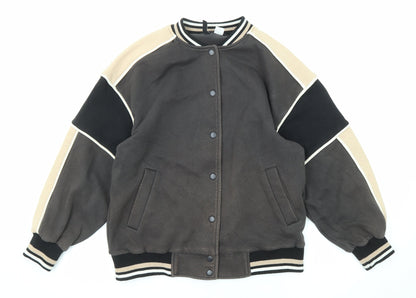 Divided by H&M Womens Grey Geometric Bomber Jacket Jacket Size 2XS Snap