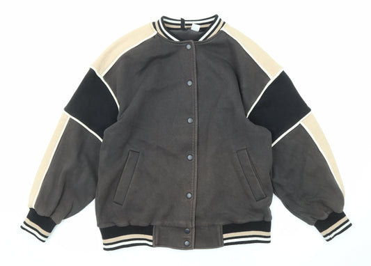 Divided by H&M Womens Grey Geometric Bomber Jacket Jacket Size 2XS Snap