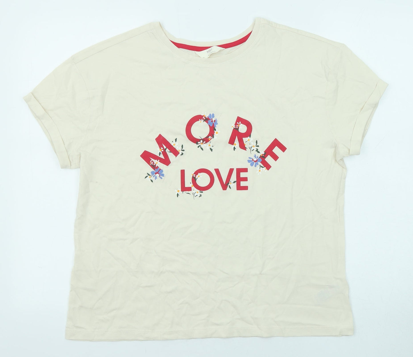 Womens UK Size M Marks and Spencer Beige Basic T-Shirt