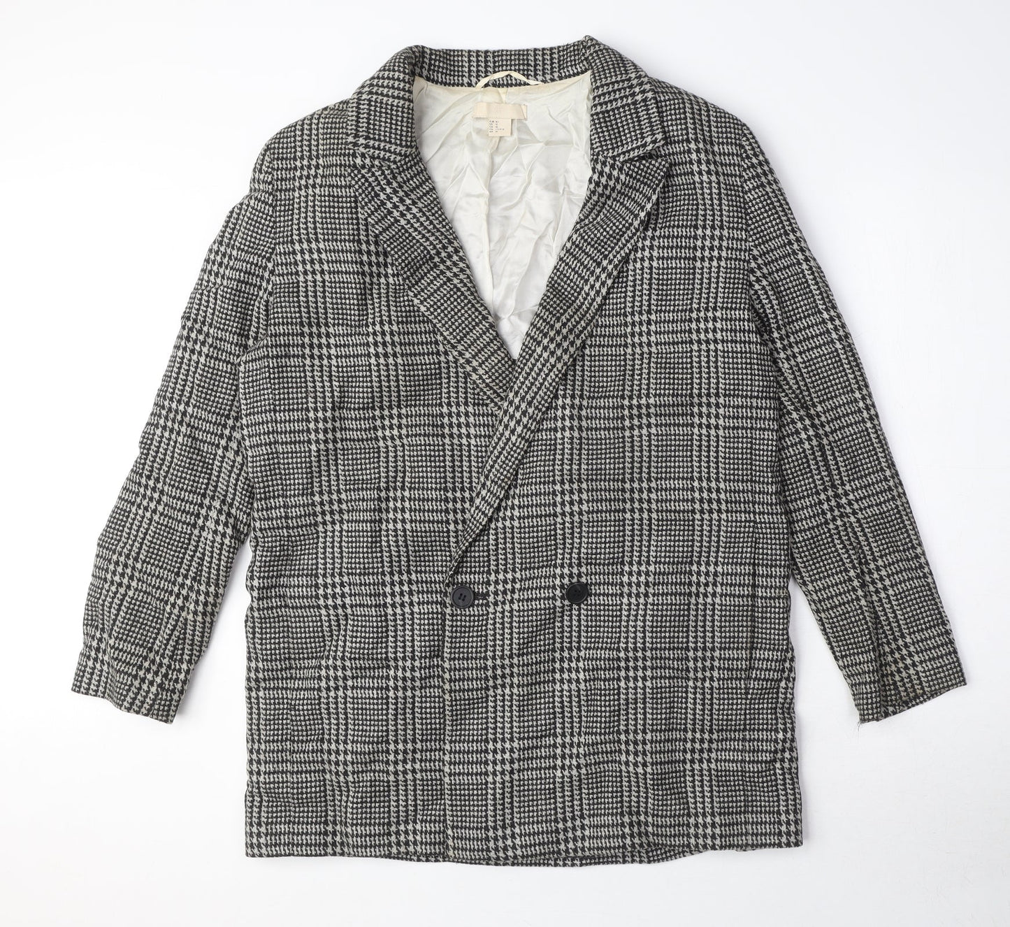 H&M Womens Grey Geometric Pea Coat Coat Size 12 Button