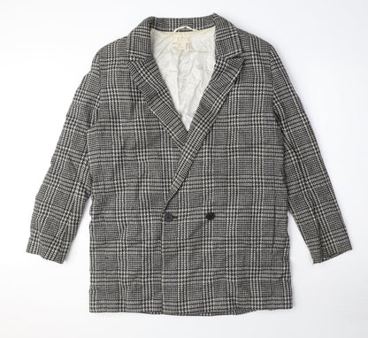 H&M Womens Grey Geometric Pea Coat Coat Size 12 Button