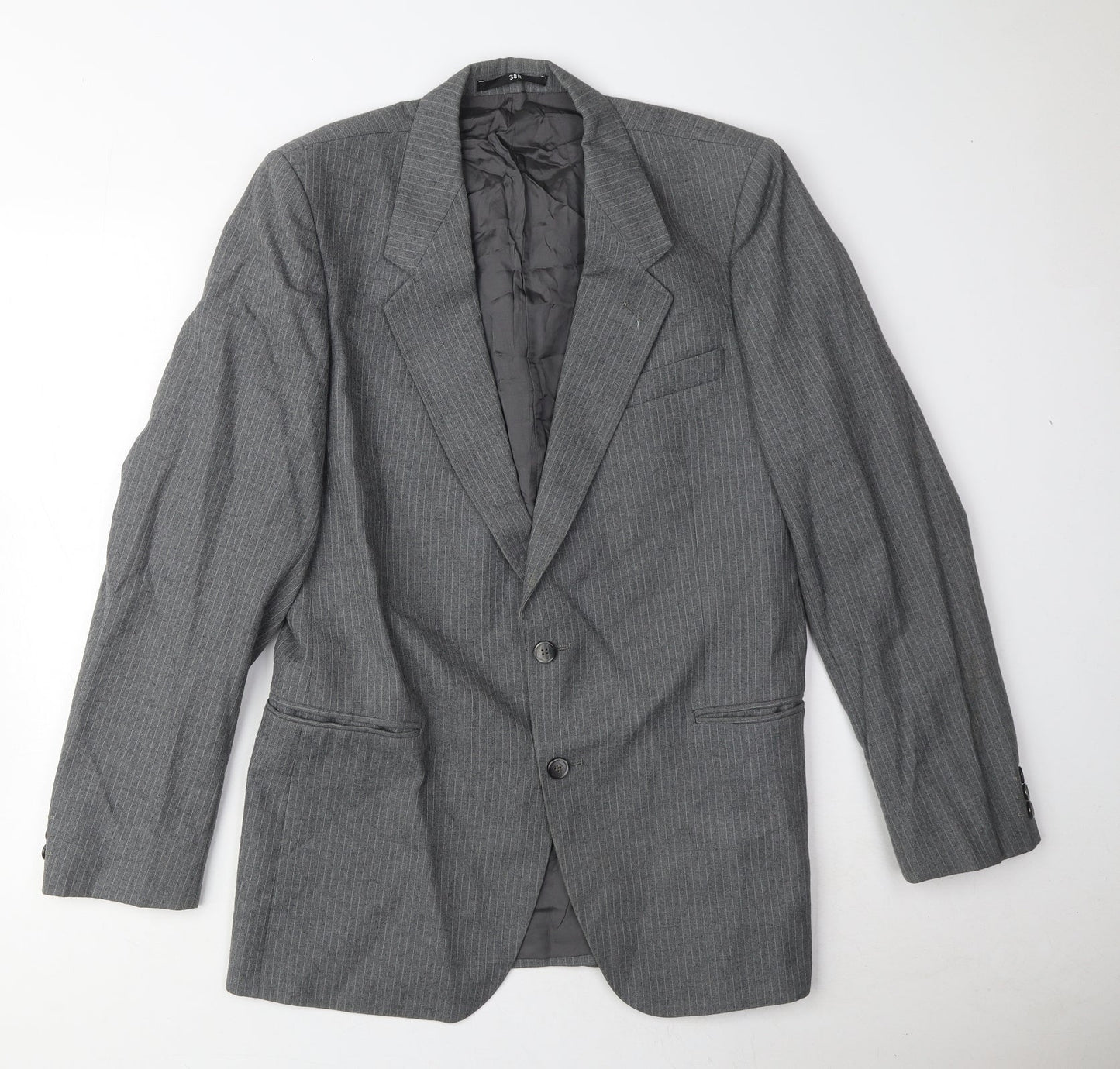 Pierre Pascal Mens Grey Striped Polyester Jacket Suit Jacket Size 38 Regular