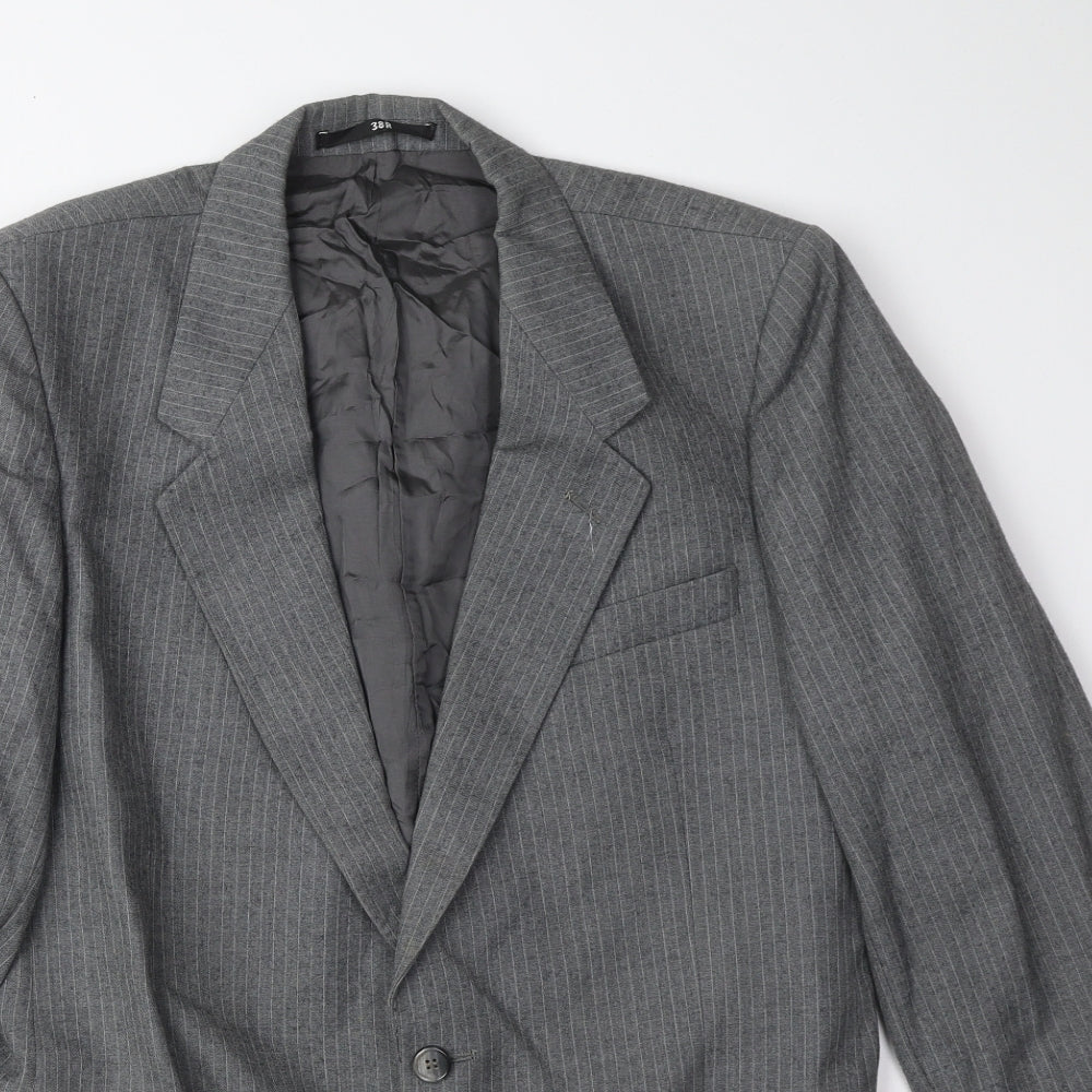 Pierre Pascal Mens Grey Striped Polyester Jacket Suit Jacket Size 38 Regular