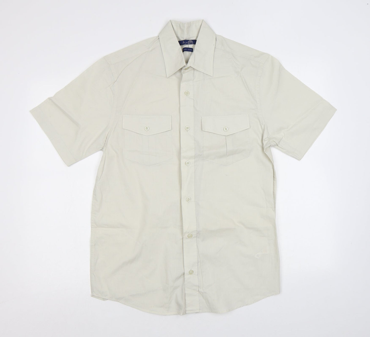 BHS Mens Beige Polyester Button-Up Size S Collared Button