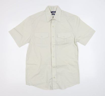 BHS Mens Beige Polyester Button-Up Size S Collared Button