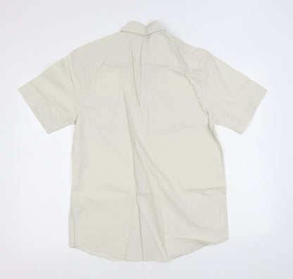 BHS Mens Beige Polyester Button-Up Size S Collared Button