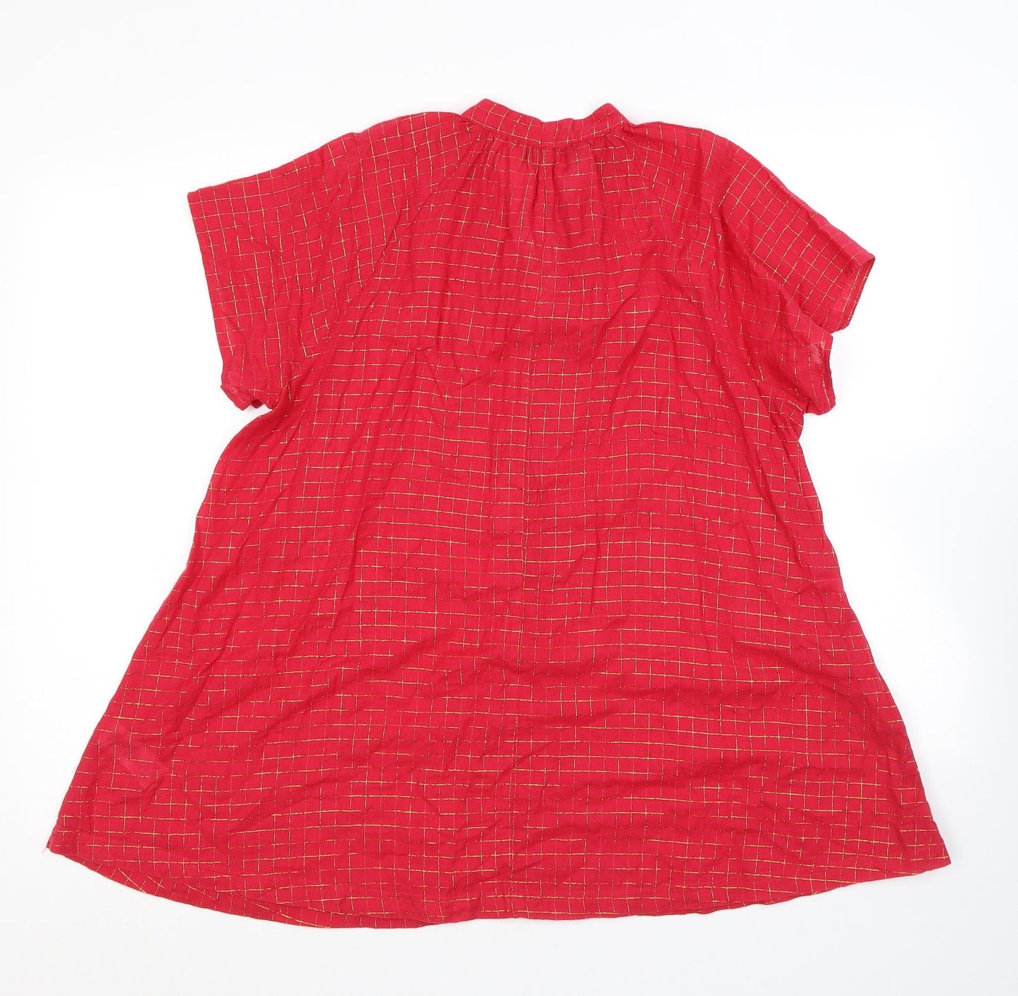 French Connection Womens Red Check Cotton Tunic T-Shirt Size 10 V-Neck