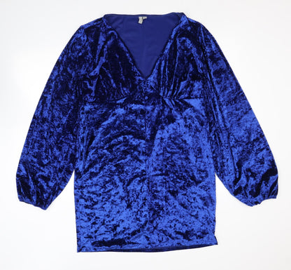 ASOS Womens Blue Polyester Mini Size 18 V-Neck Button