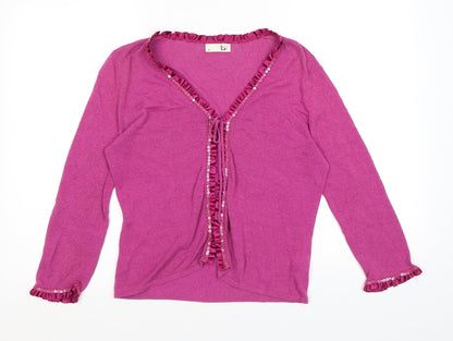 TS Design Womens Pink V-Neck Cotton Cardigan Jumper Size 12