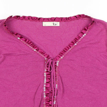 TS Design Womens Pink V-Neck Cotton Cardigan Jumper Size 12