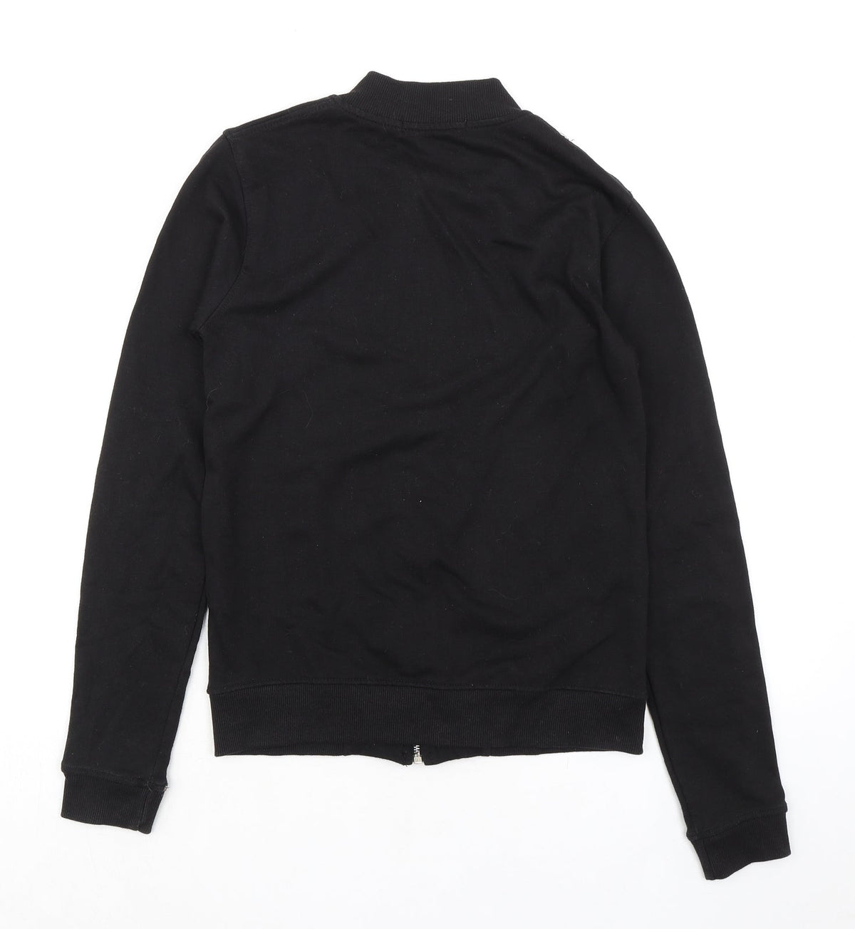 Back view of Missguided women’s black polyester full zip sweatshirt, size UK 6, zip
