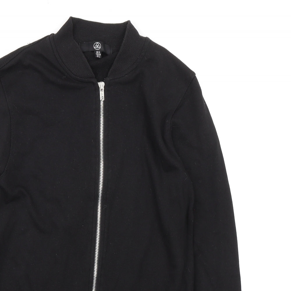 Close-up detail of Missguided women’s black polyester full zip sweatshirt, size UK 6, zip