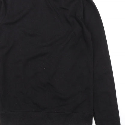 Brand and care label for Missguided women’s black polyester full zip sweatshirt, size UK 6, zip