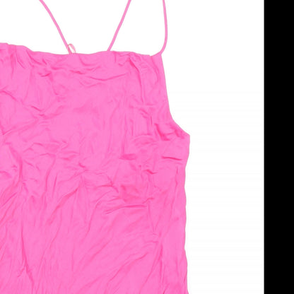 Zara Womens Pink Viscose Slip Dress Size S Square Neck Pullover