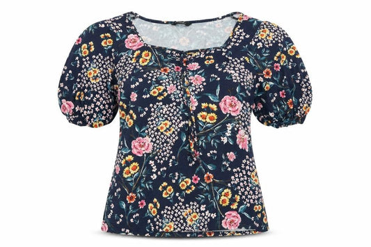 Front view of Roman women’s multicoloured floral viscose basic blouse, size UK 12, sweetheart
